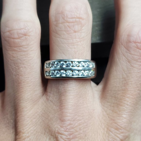 Size 9.75 Sterling Silver White Topaz Channel Gemstone Band Ring - Picture 1 of 8